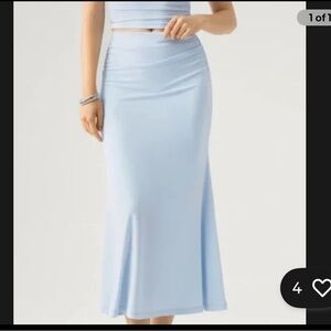 OGL MOVE Women's Sea Glass Blue Eco-SkinKiss Ruched Mermaid Midi Skirt Size